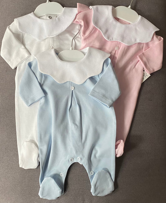 Cotton Babygrow with Scallop Collar - 4 Colours