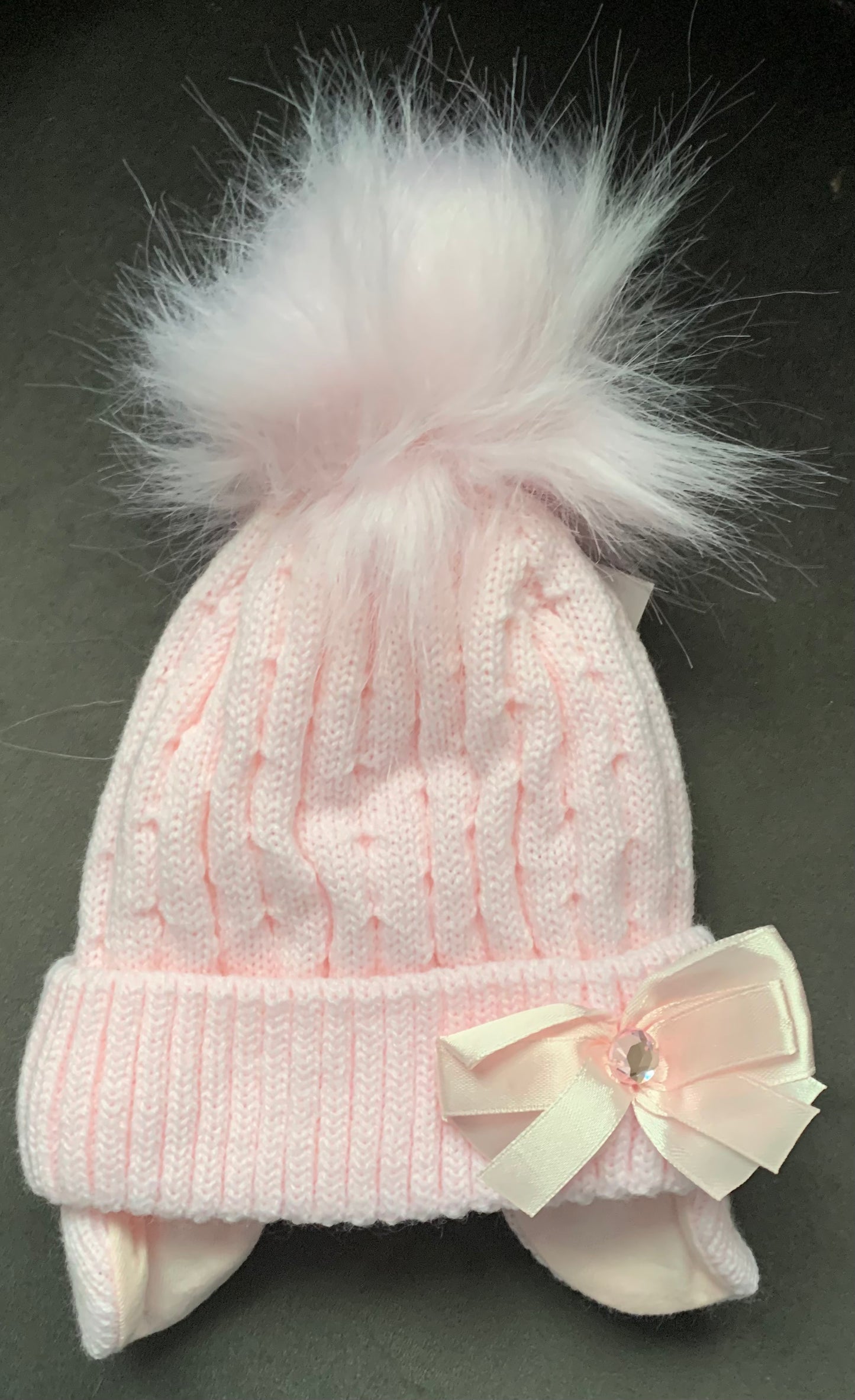 Pink Pom Pom Bow Detail Hat