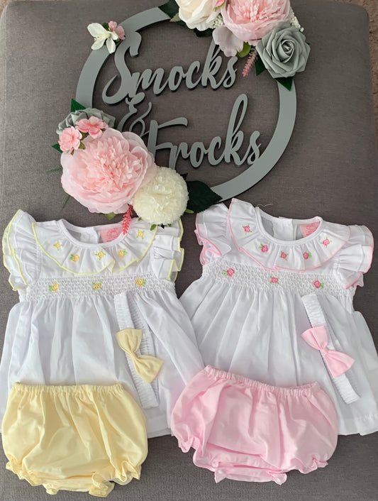 Rose and Smocked Detail Dress with Bow Headband - D06367