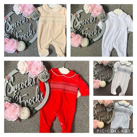 Boys Velour Smocked Babygrow - SG68-V