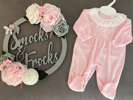 Pink Velour Babygrow with Frill Collar - HB-726/24