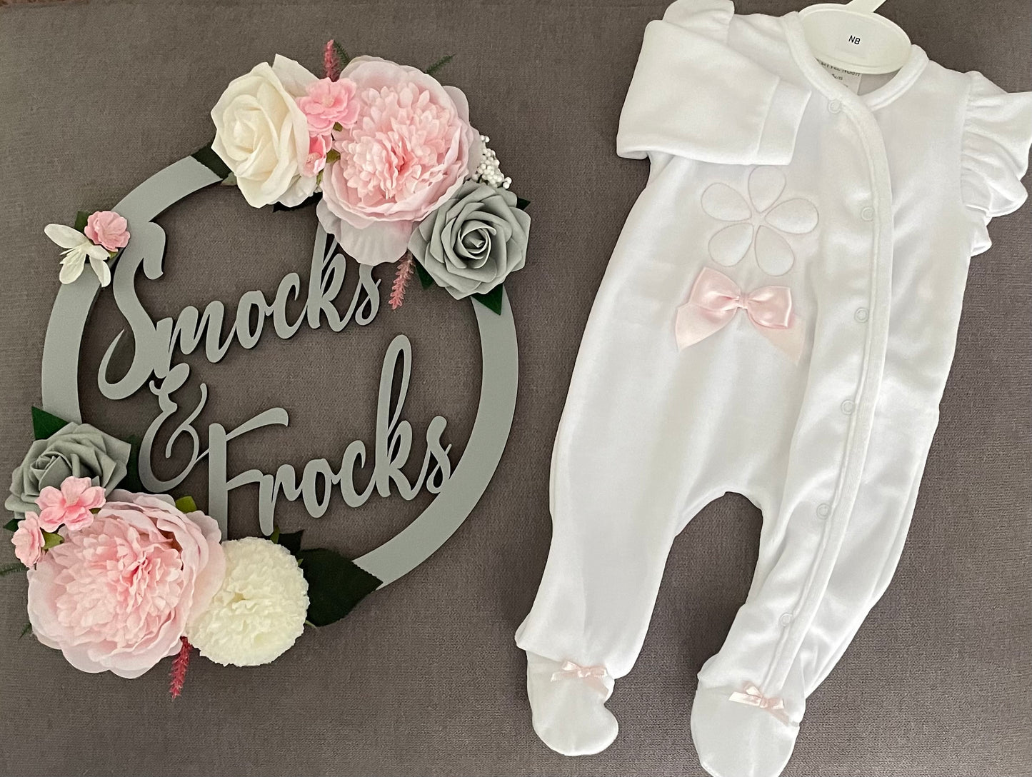 Velour Babygrow with Flower and Bow Detail - LBW24/105