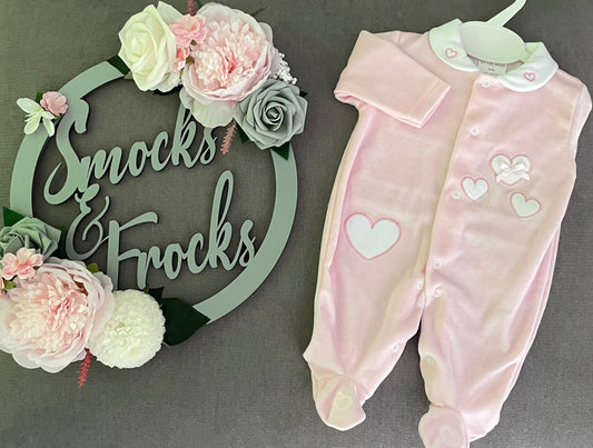 Pink Velour Babygrow with Heart Details - HB-1000/24