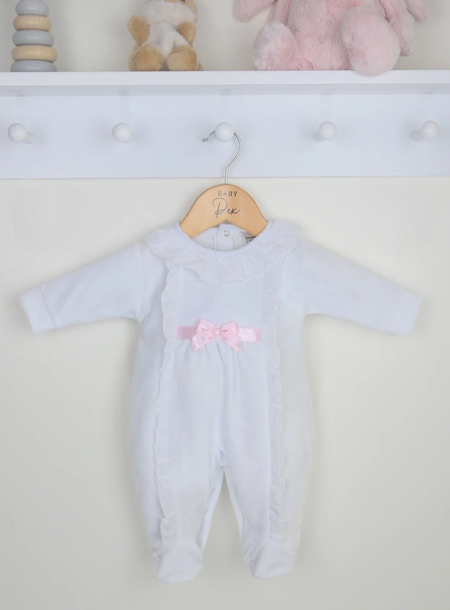 White Velour Babygrow with Bow Detail