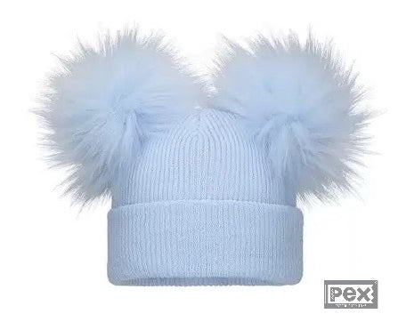 Baby Blue Double Pom Pom Hat