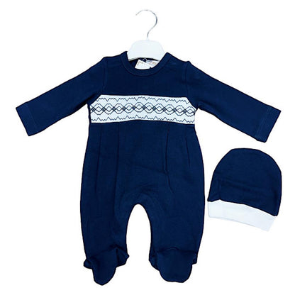 Cotton Babygrow with Smocked Detail and Matching Hat - LD15054