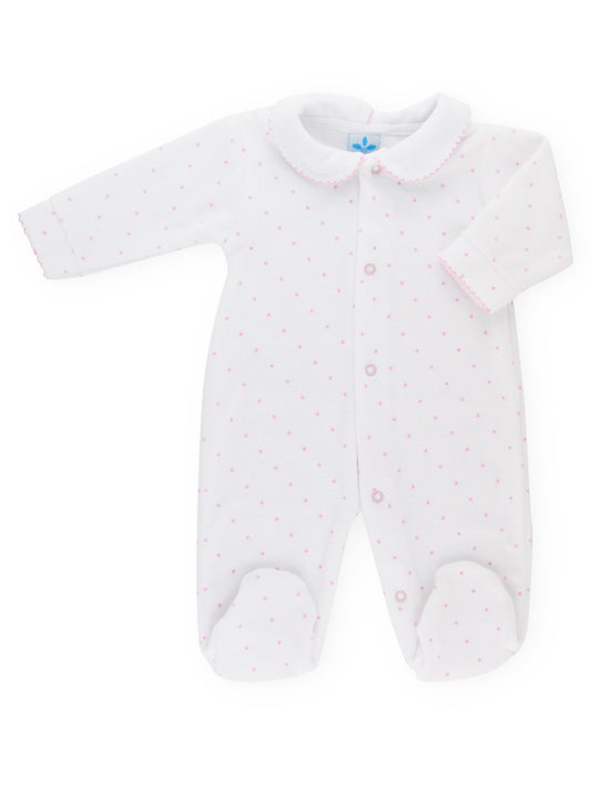 White Velour Babygrow with Star Detail - 22BB-800