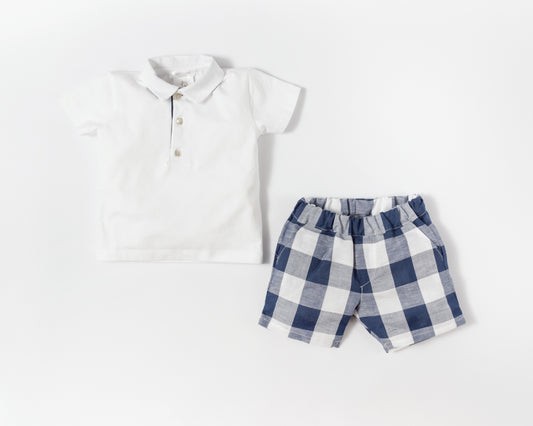 White and Navy Check Short Set - DBV22614