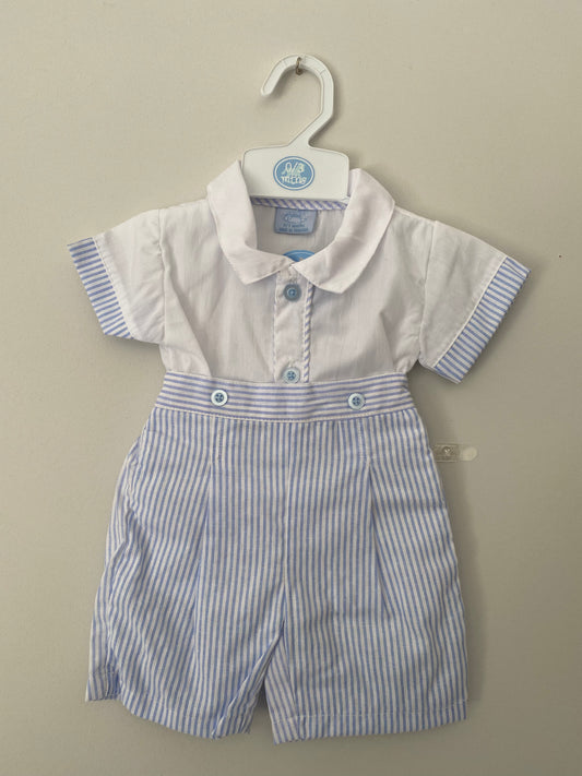 White and Blue Stripe Short Set - W22036A