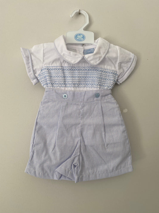 Blue Smocked and Stripe Short Set - W22069