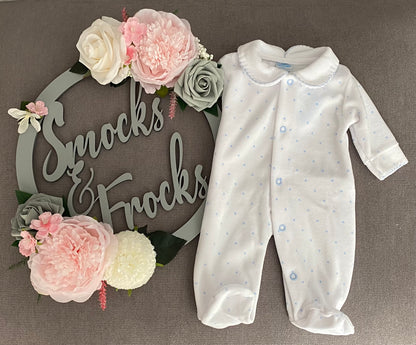 White Velour Babygrow with Star Detail - 22BB-800