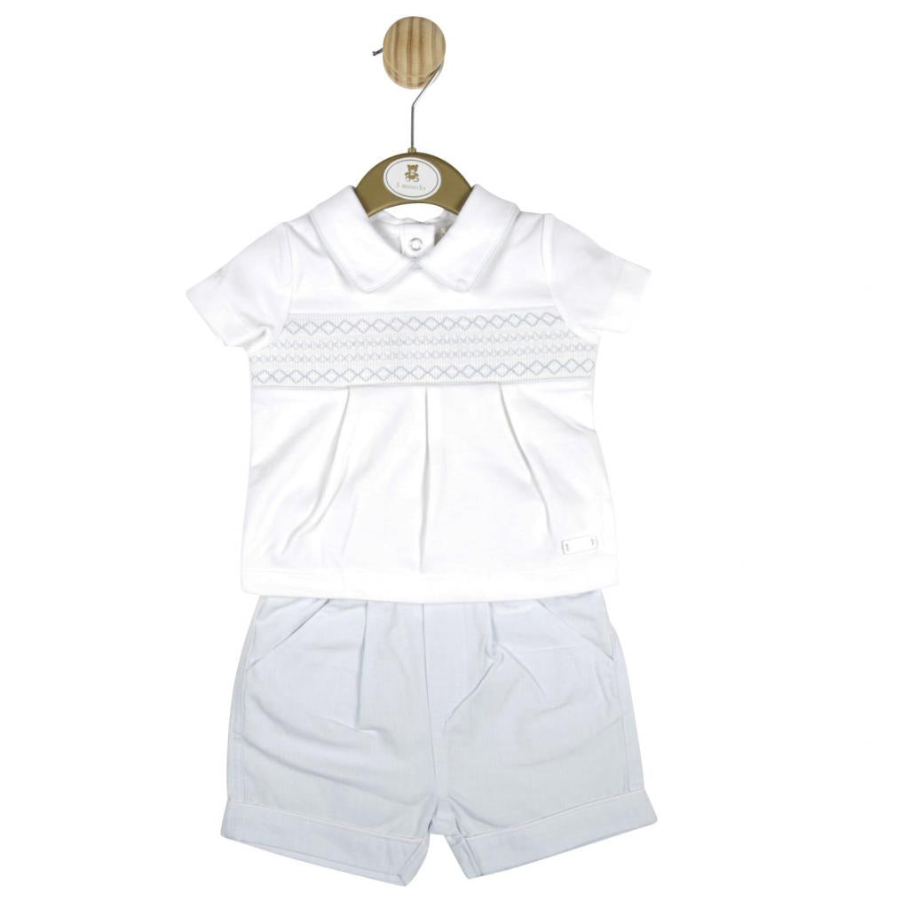 Boys White and Blue Smocked Short Set - MB4905