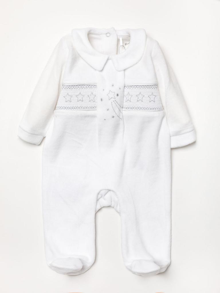 White Velour Smocked Star Babygrow - RRBA24514