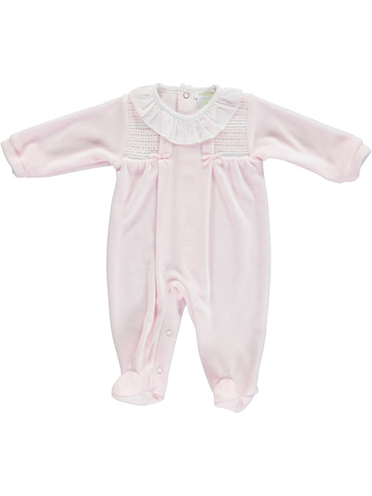 Pink Velour Smock Babygrow - DB121320