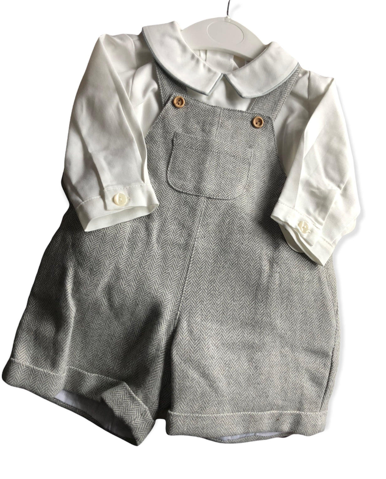 Grey Herringbone 2 Piece Dungaree Set - MD-625