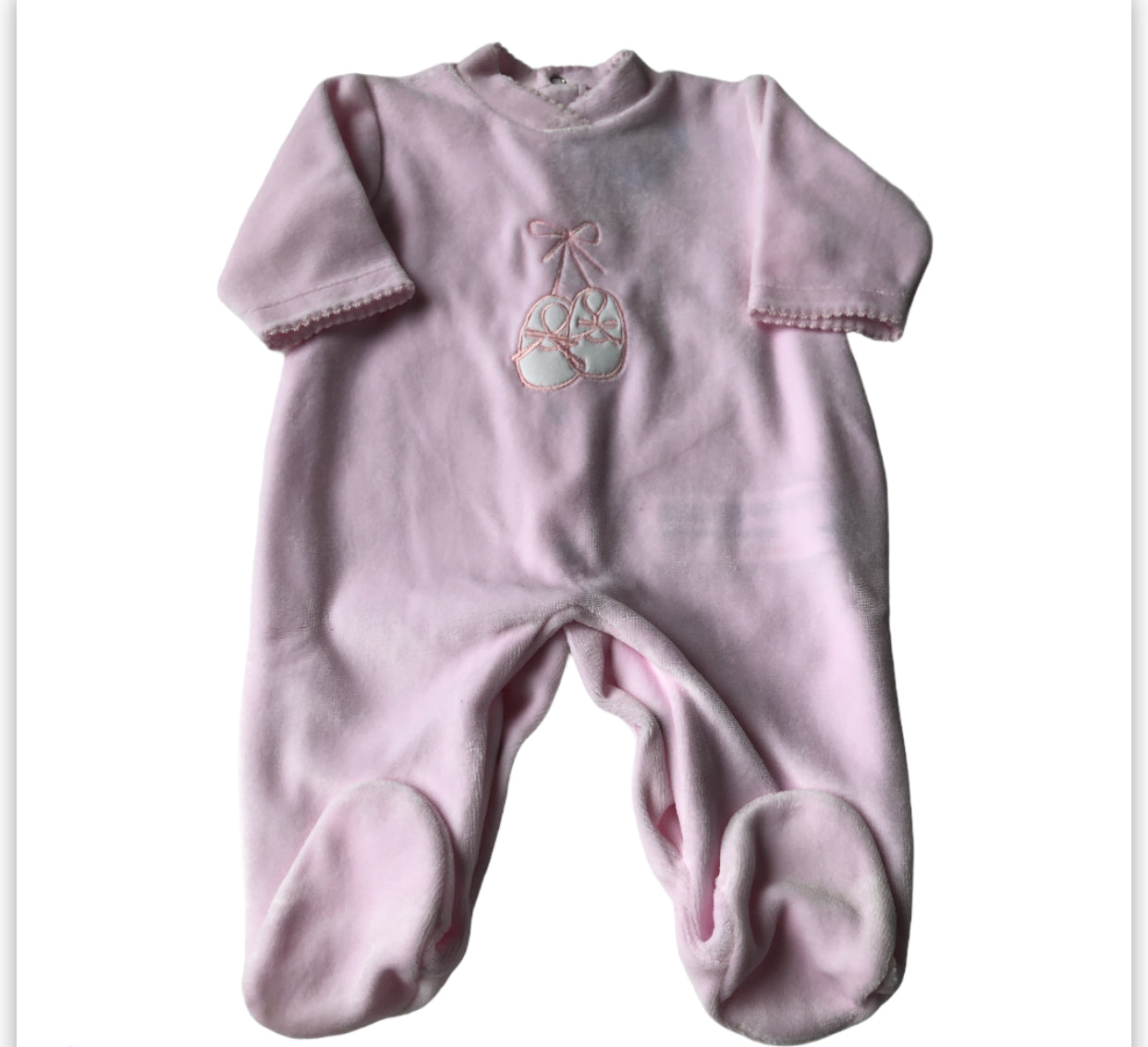 Pink Velour Babygrow with Ballet Detail - 021LA-600