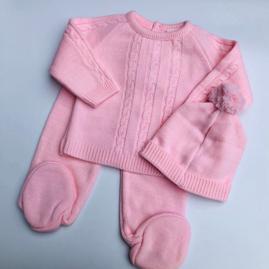 Pink 3 Piece Cable Knit Detail Set - 3940