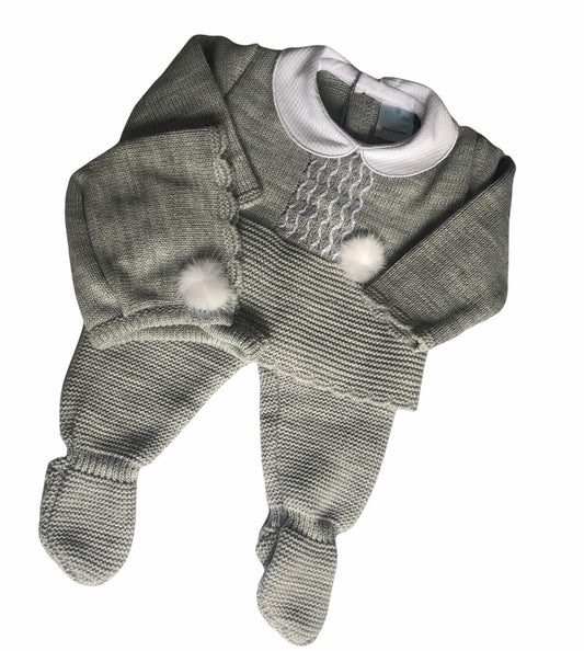 Grey 3 Piece Set with Pom Pom Detail - 021MC-205