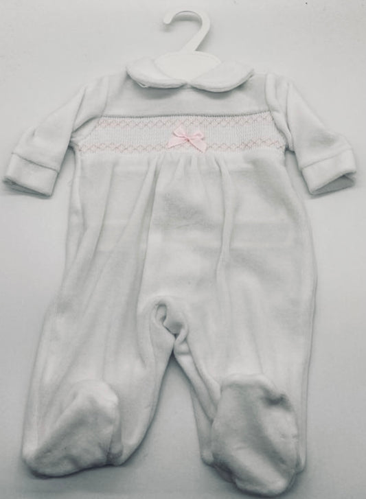 Velour Babygrow with Smock and Bow Detail - 1000